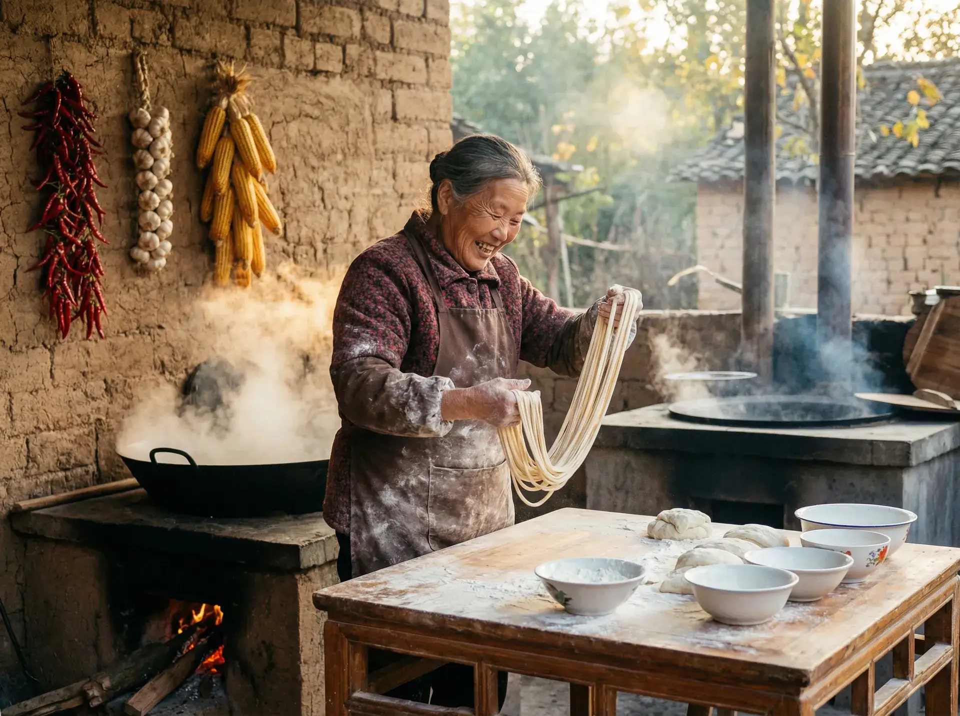 农家大嫂手擀面 - 年轻的老师4线在完 乡村美食